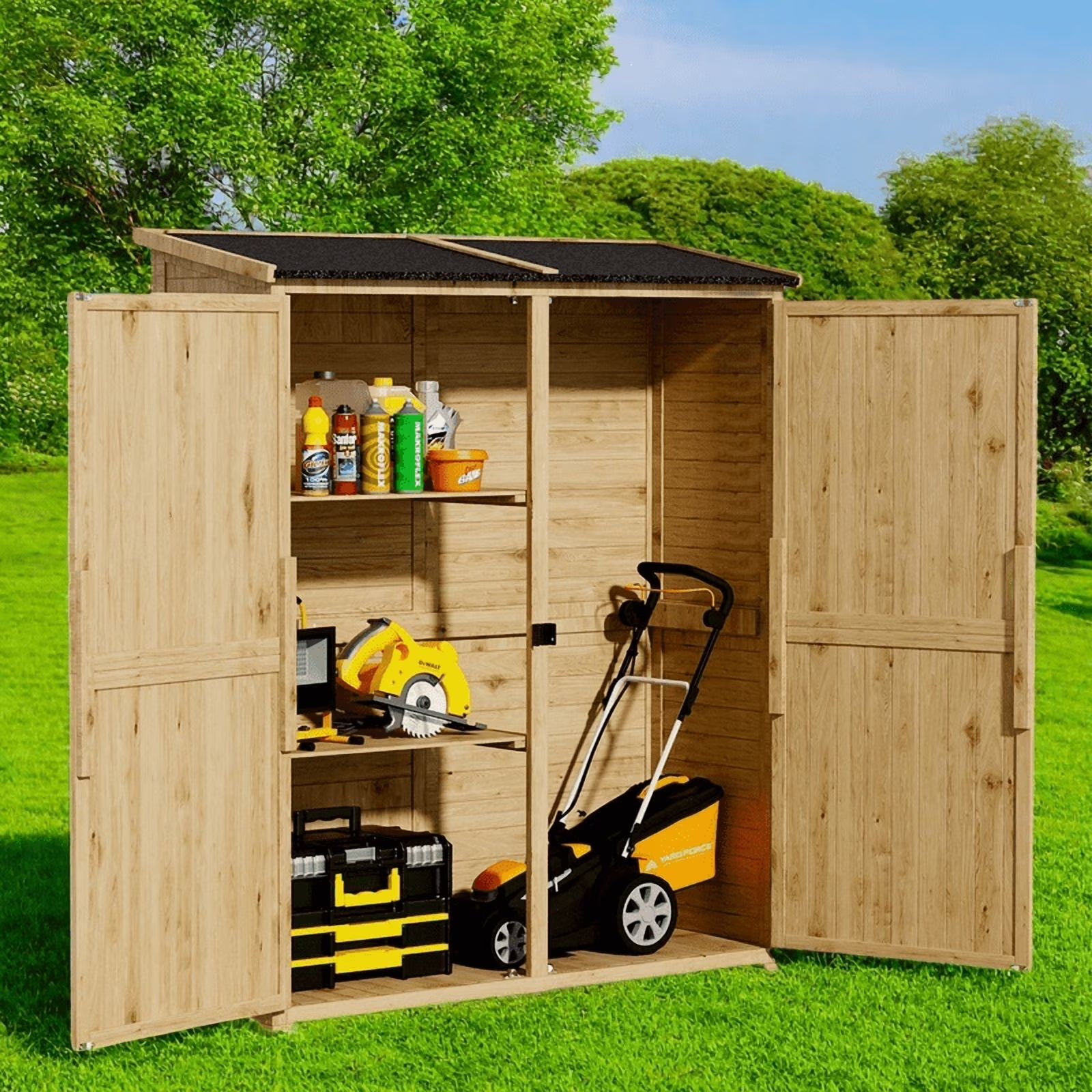 Aiho 55 in. Wide Outdoor Storage Shed with Lockable Double Doors - Weather-Resistant Garden Shed for Patio, Backyard & Lawn, Gray