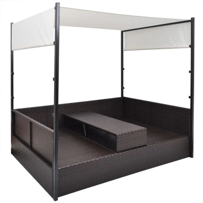 vidaXL Patio Bed Outdoor Patio Double Chaise Lounge with Canopy Poly Rattan