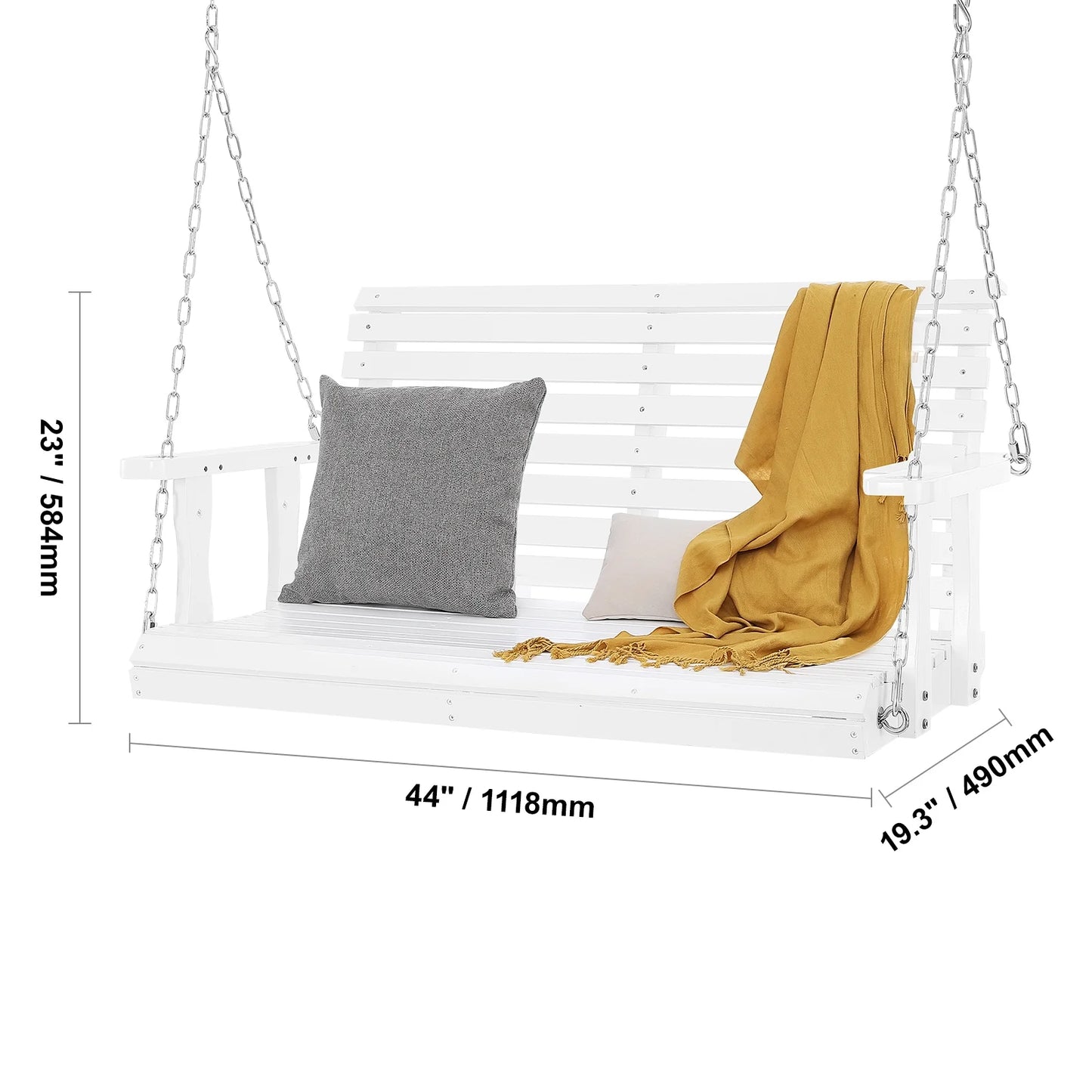KFFKFF 48 Inch Wooden Bench Porch Swing Outdoor Garden Patio White