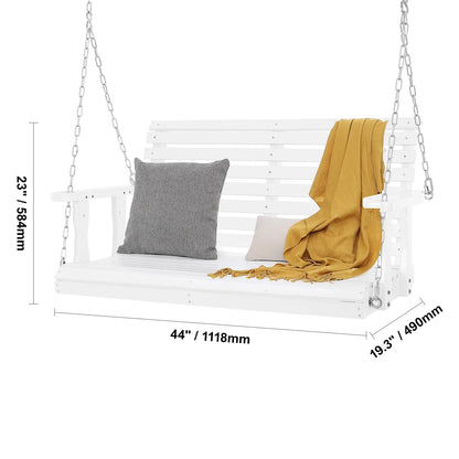 KFFKFF 48 Inch Wooden Bench Porch Swing Outdoor Garden Patio White