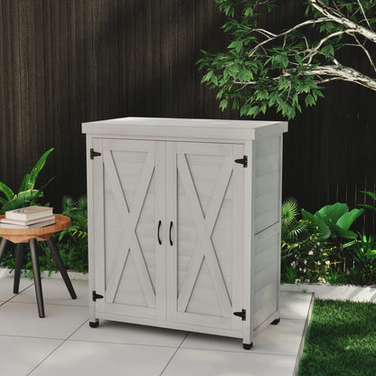 Potting Bench with Storage Cabinet and Metal Table Top for Outdoor Patio,Outdoor Work Station TableGray