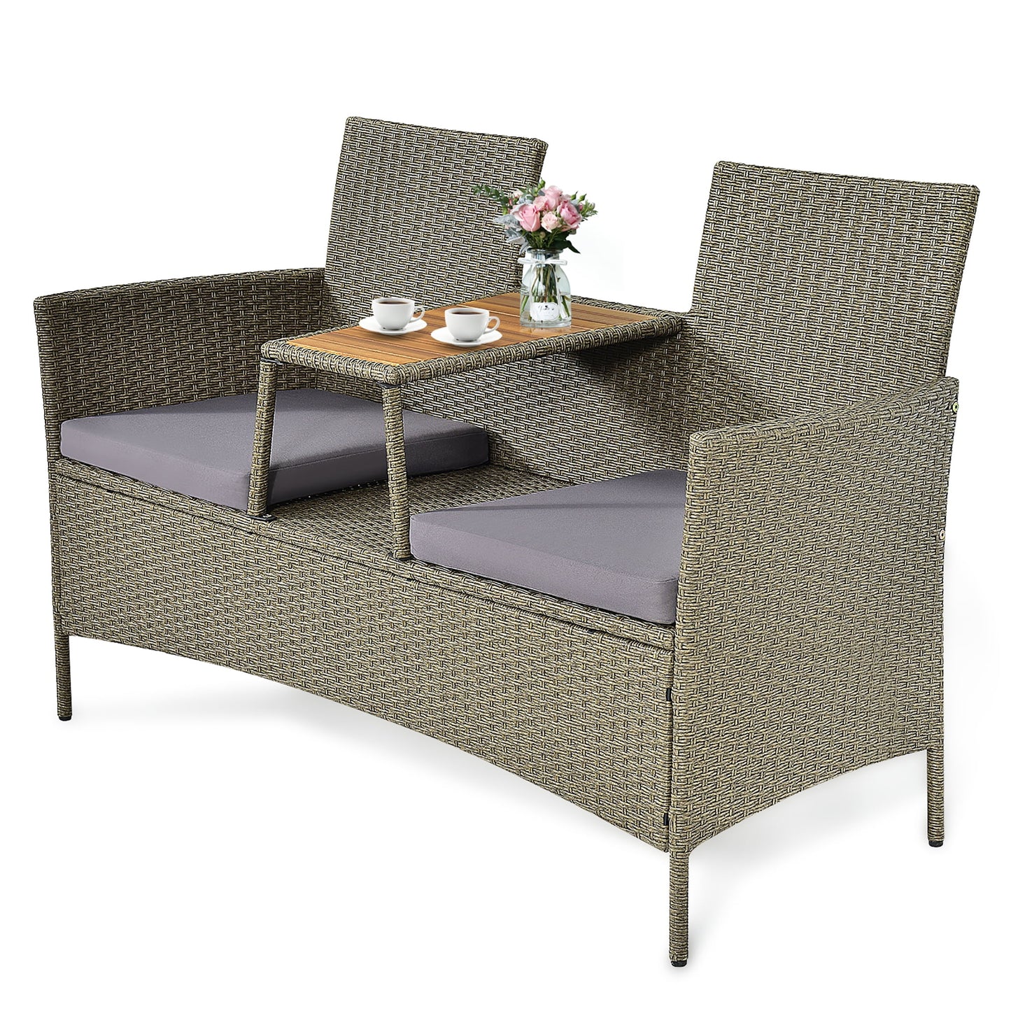 Costway 2-Person Patio Rattan Conversation Furniture Set Loveseat Coffee Table