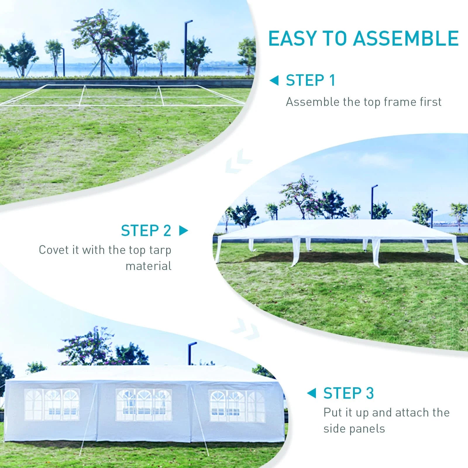 10'x30' Heavy Duty Outside Party Tent, Waterproof Event Tent for Beach Wedding Camping, Durable Outdoor Event Tent for Patio Garden BBQ Shelter, White