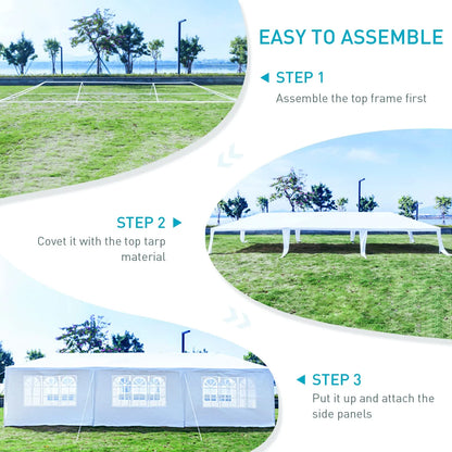 10'x30' Heavy Duty Outside Party Tent, Waterproof Event Tent for Beach Wedding Camping, Durable Outdoor Event Tent for Patio Garden BBQ Shelter, White