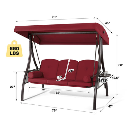 Homrest 3 Person Patio Outdoor Porch Swing with Adjustable Canopy, Backrest, Swing Bed with Stand for Garden,Deck