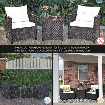 Costway 3PCS Patio Rattan Furniture Set Cushioned Conversation Set Sofa Turquoise