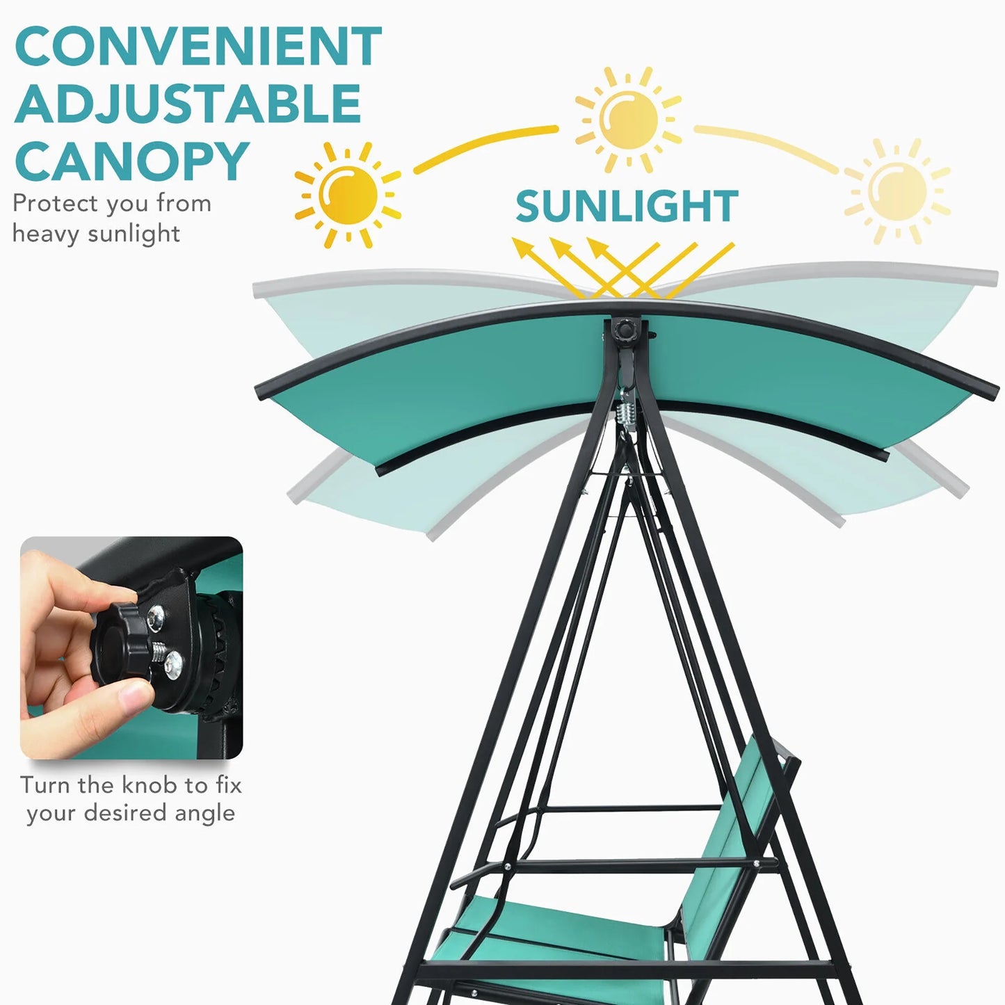 Gymax 2-Person Outdoor Patio Porch Swing Chair w/Adjustable Canopy Turquoise