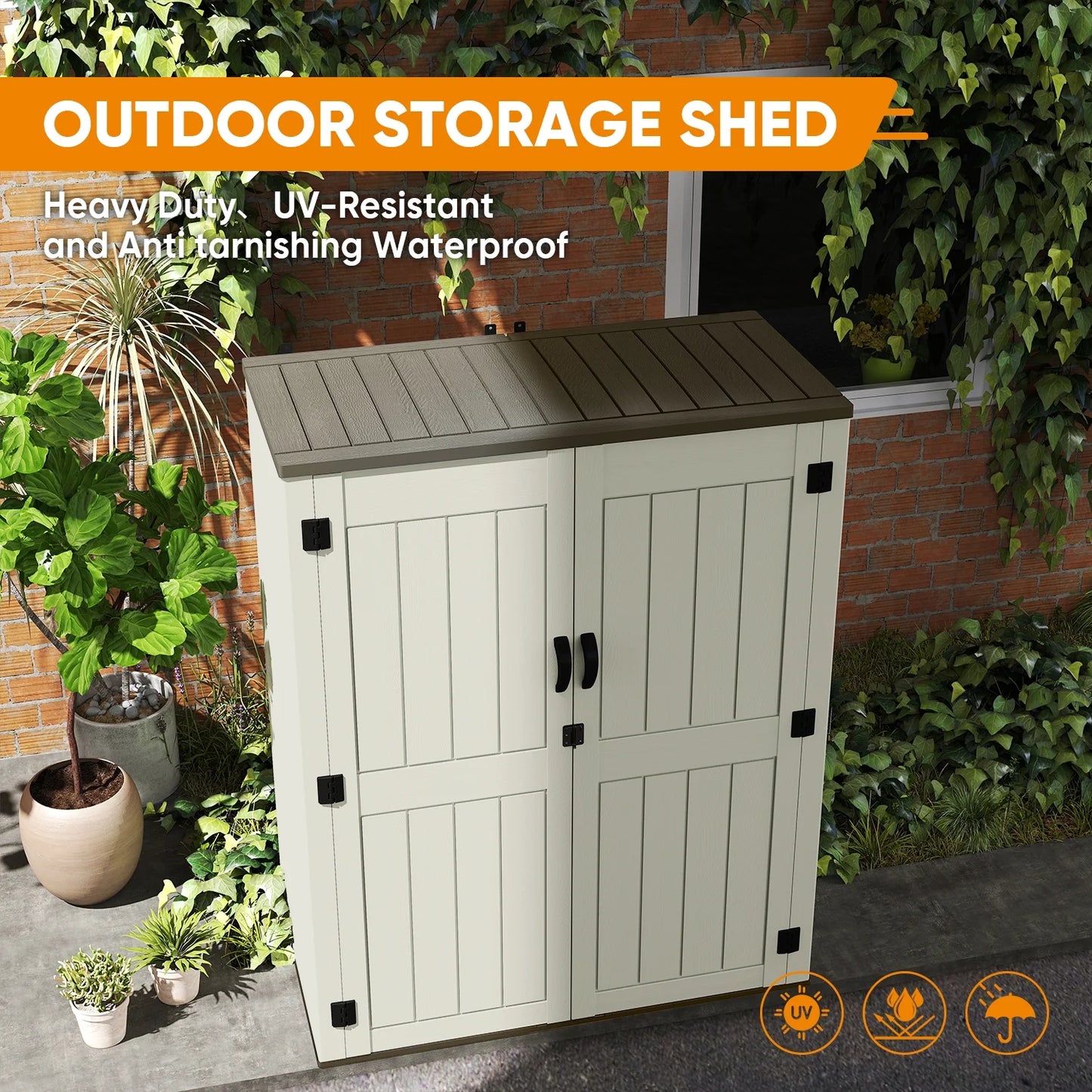 ZYJOYY 60 Cu.Ft Large Outdoor Shed with Floor, Lockable & Waterproof Patio Storage Cabinet for Garden Tools, Pool Supplies & Lawn Equipment, Grey