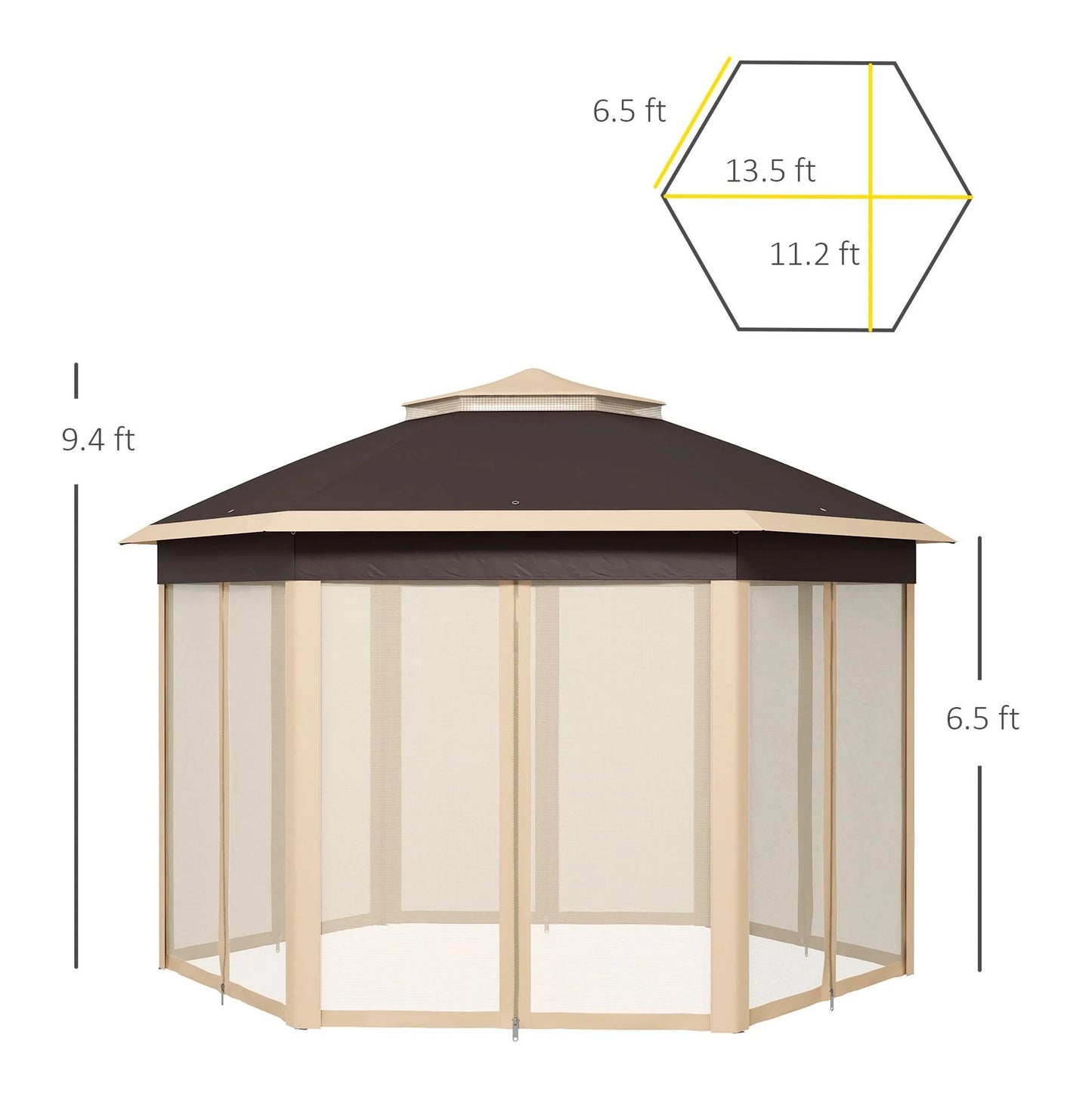SAZYY 13x13 Pop Up Gazebo Hexagonal Canopy with Mesh Netting for Outdoor Events, Patio Garden Wedding Party Shelter