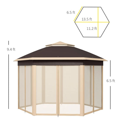 SAZYY 13x13 Pop Up Gazebo Hexagonal Canopy with Mesh Netting for Outdoor Events, Patio Garden Wedding Party Shelter