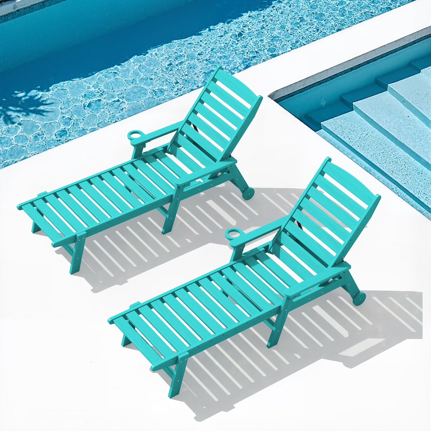 SERWALL Patio Chaise Lounge Chair, 78'' HDPE Outdoor Lounge Chair 5 Positions Pool Lounger Navy Blue