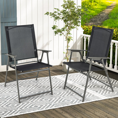 Costway 4pcs Patio Folding Portable Dining Chairs Metal Frame Armrests Garden Black