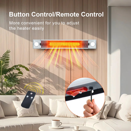 Garvee Wall Mount Heater with Remote Control, 1500W Infrared Hanging Patio Heater w/Timers for Indoor/Outdoor Use, Silver