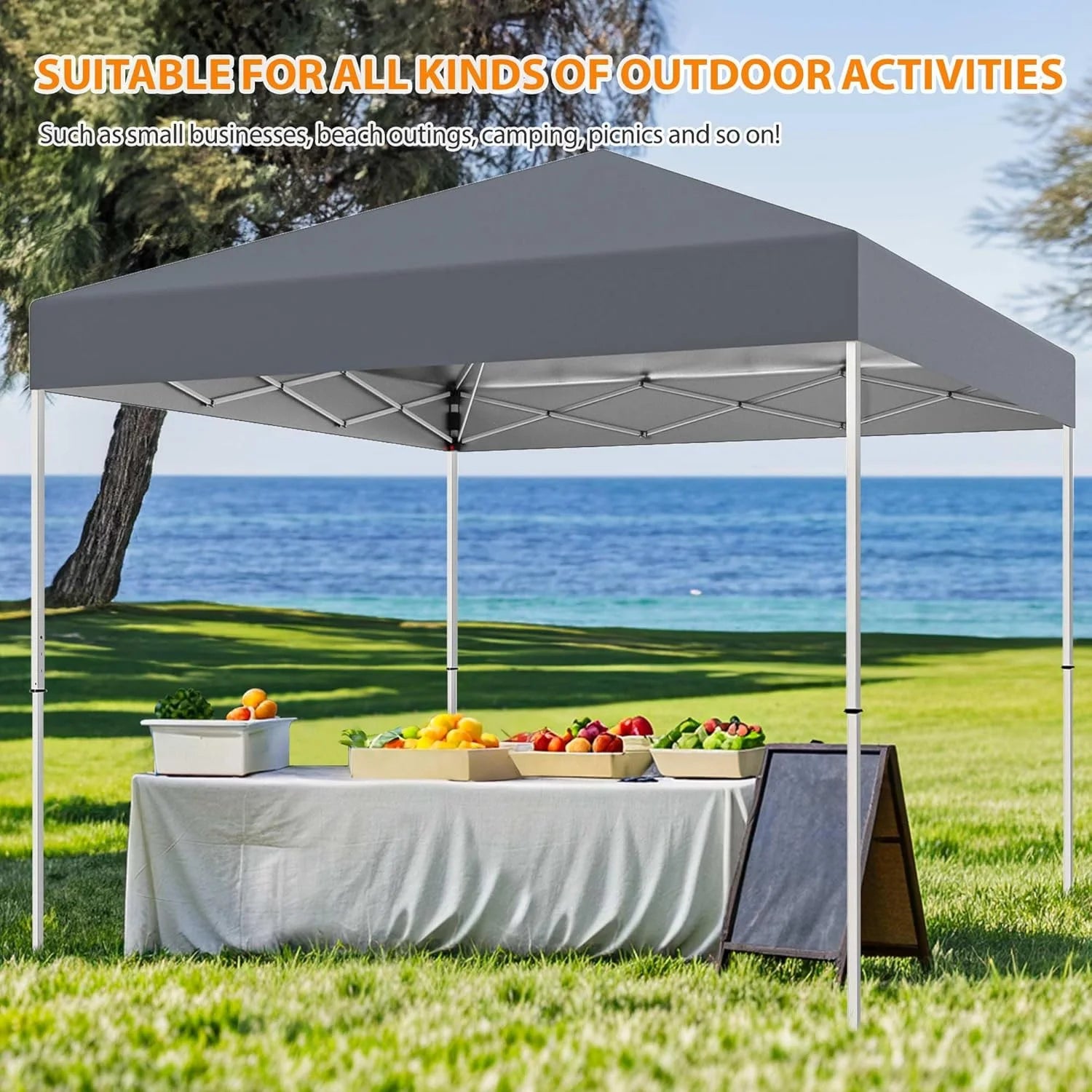 10 X 10ft Pop Up Canopy Tent Easy Set up Outdoor Instant Straight Legs Portable Gazebo Shelter with Wheeled Bag for Camp Beach Patio and Garden (Grey)