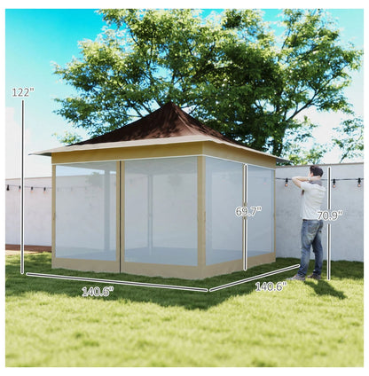 12x12 Pop Up Canopy Tent with Mesh Netting, UPF50+ Sun Shelter - Brown Patio Gazebo with Carry Bag
