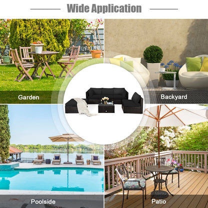 Gymax 6PCS Rattan Patio Sectional Sofa Set Outdoor Furniture Set w/Black Cushions