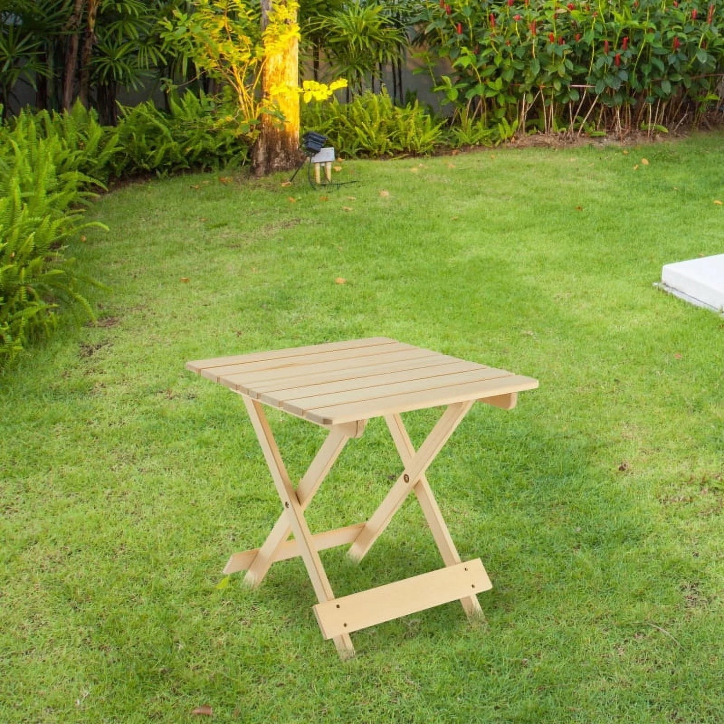 Folding Square Table Patio Outdoor solid wood Table for Backyard, Balcony, Portable Design Space-Saving Natural Wood Color