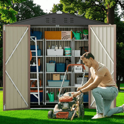 Lofka 6 x 4ft Shed and Outdoor Storage , Durable Metal Garden Shed with Lockable Door, Weather-Resistant Steel Tool Shed for Backyard, Patio, Grey
