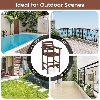 Gymax Patio Bar Stools Set of 4 Tall Adirondack Chair w/Backrest Armrests & Footrests Brown