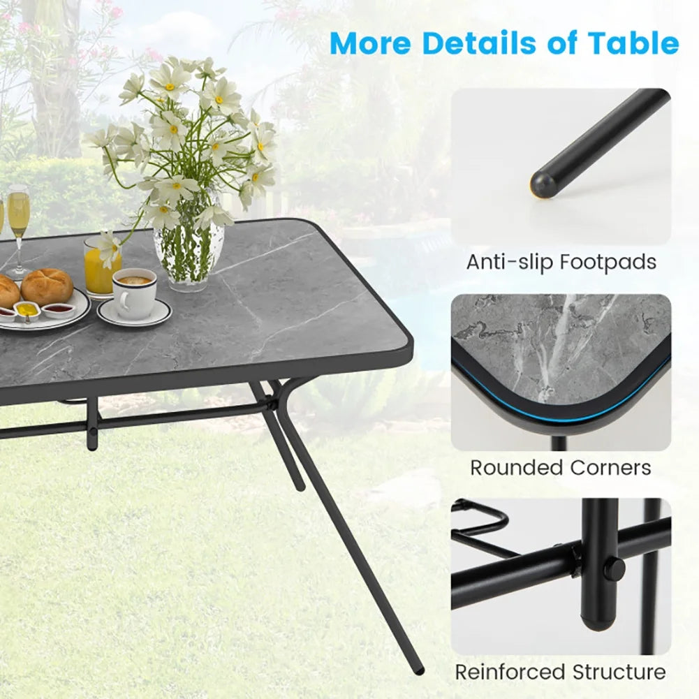 Topcobe 49 Inch Patio Rectangle Dining Table with Umbrella Hole, Outdoor Deck Furniture, Gray