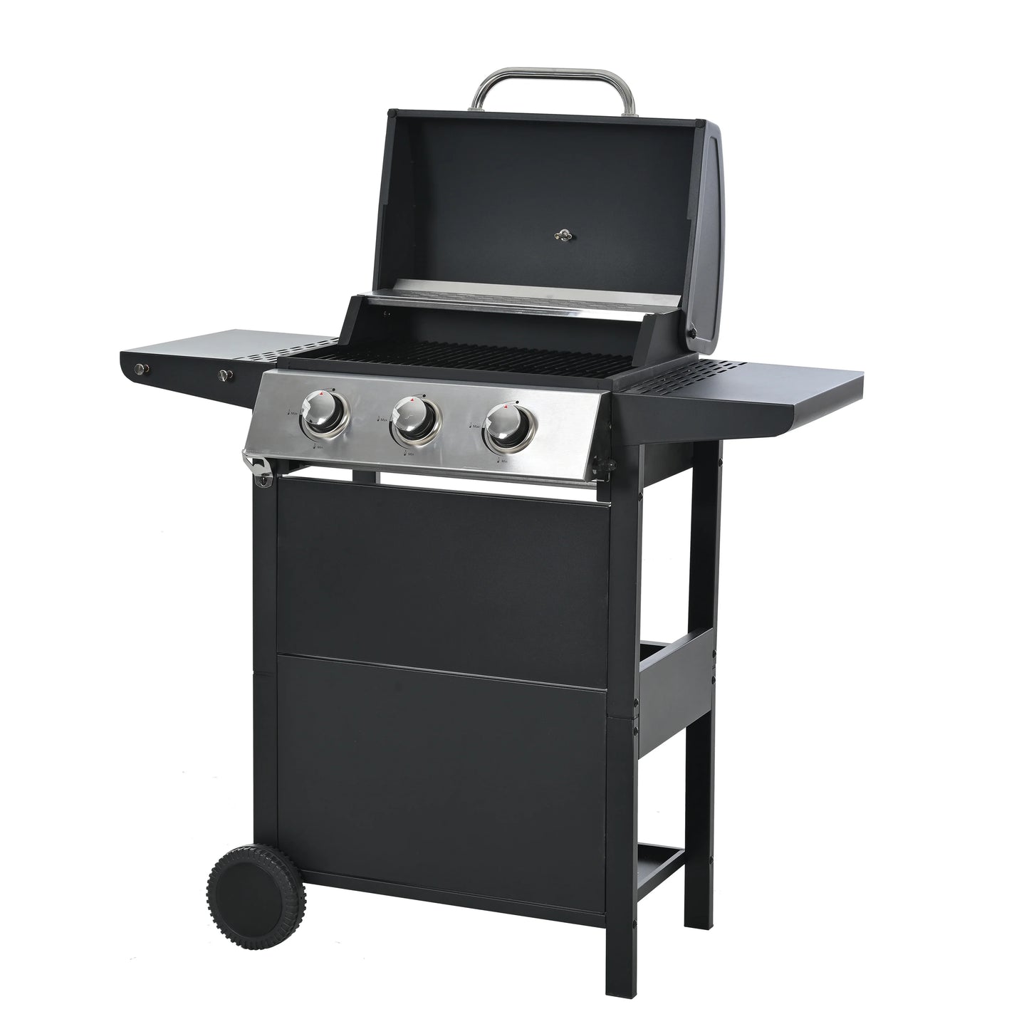 3 Burner BBQ Propane Gas Grill, Stainless Steel 30,000 BTU Patio Garden Barbecue Grill with Two Foldable Shelves
