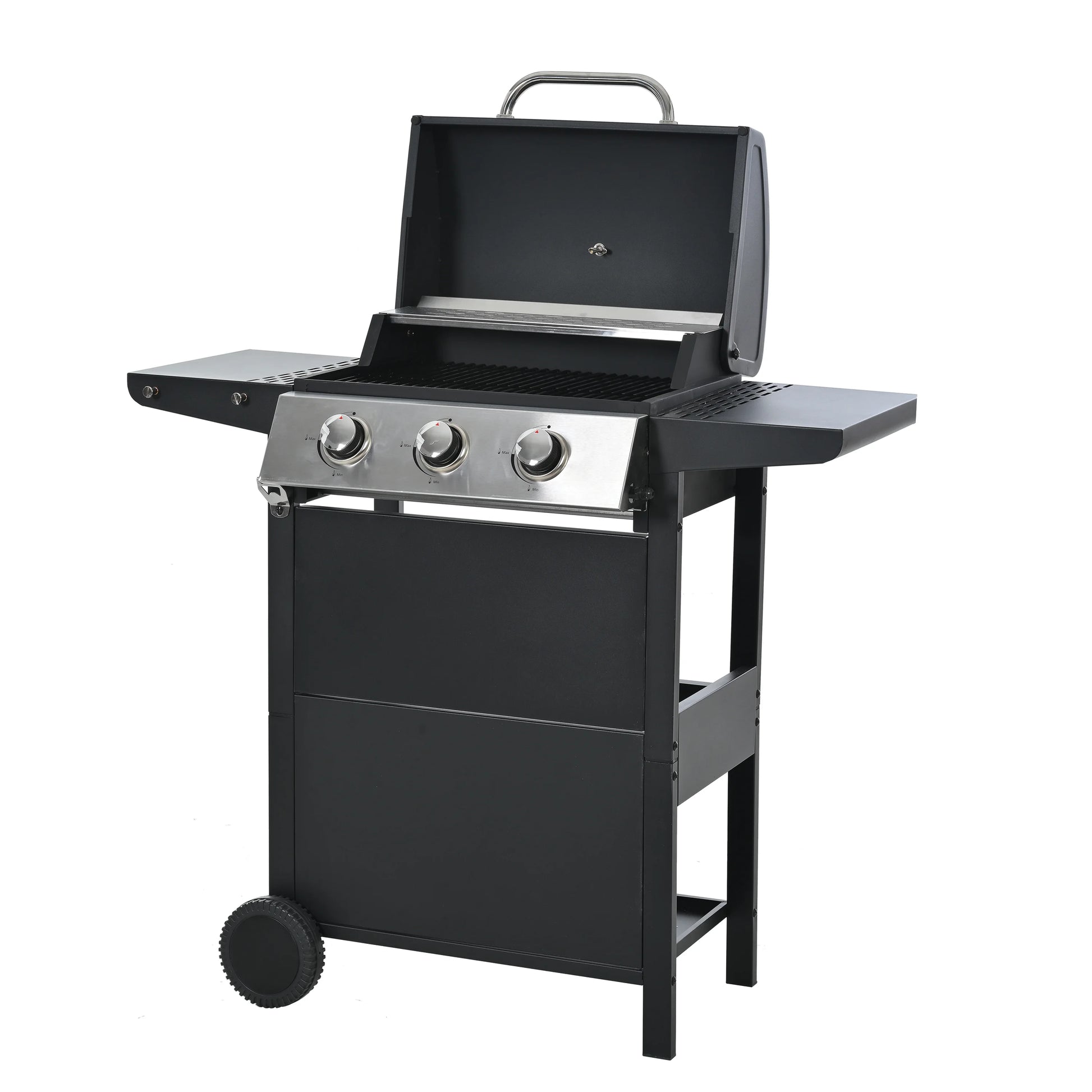 3 Burner BBQ Propane Gas Grill, Stainless Steel 30,000 BTU Patio Garden Barbecue Grill with Two Foldable Shelves