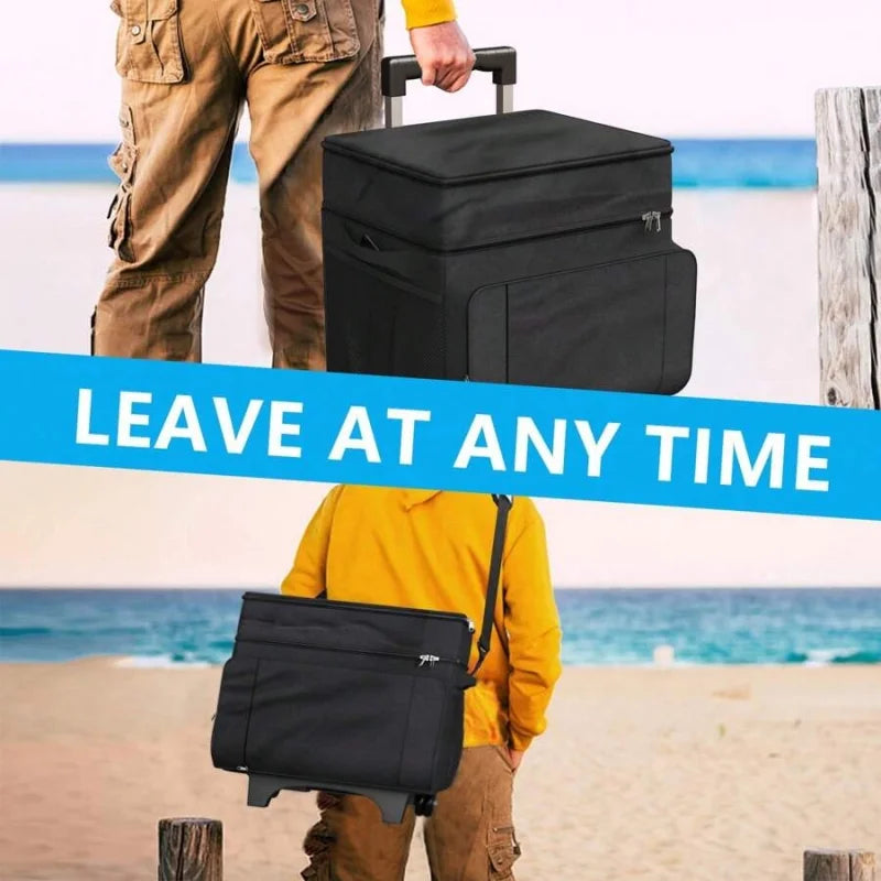 Cooler With Wheels And Handle, Portable Rolling Cooler, Ice Chest Cooler, 50 Can Large Cooler Bag For Beach, Outdoor Camping, Picnic, Patio Travel