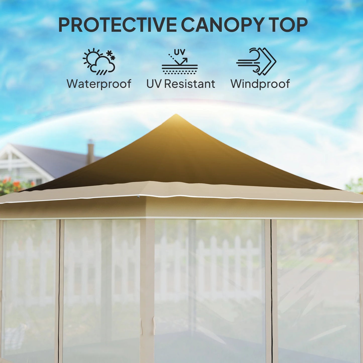 Homiyad 12' x 12' Canopy Tent with Mesh Netting, UPF50+ Pop Up Tent with Carry Bag for Garden, Patio, Brown