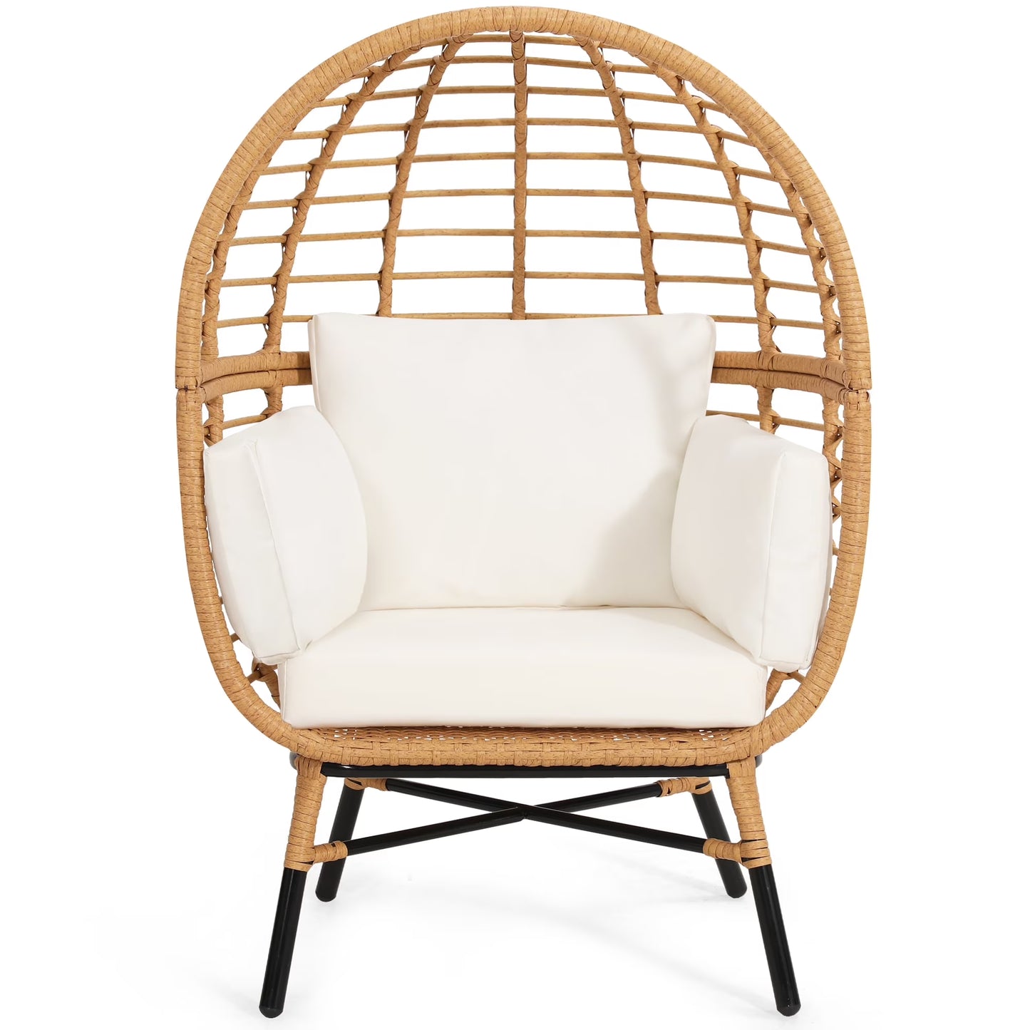 Skandiquip Oversized Rattan Adult Egg Chair, 360 Swivel, Outdoor Patio Chair with overstuffed Cushions, Indoor Large Wicker Egg Chair, Natural Rattan, Beige Cushion