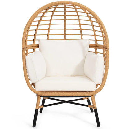 Skandiquip Oversized Rattan Adult Egg Chair, 360 Swivel, Outdoor Patio Chair with overstuffed Cushions, Indoor Large Wicker Egg Chair, Natural Rattan, Beige Cushion