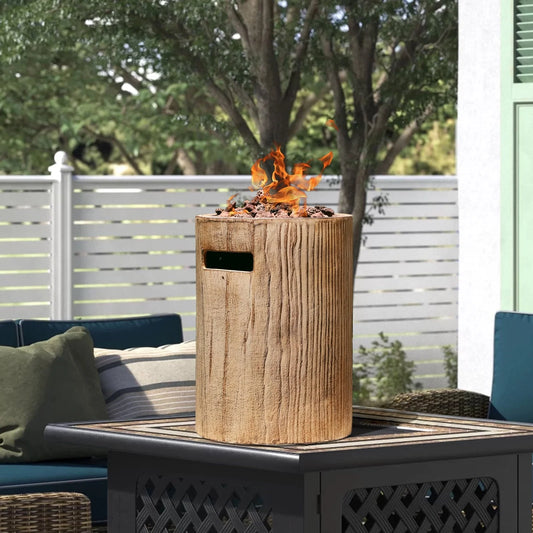 Tabletop Fireplace Small Propane Fire Pit, Patio Outdoor 10inch Portable Concrete Tabletop Gas Fire Bowl, Round-Wood Pattern Brown