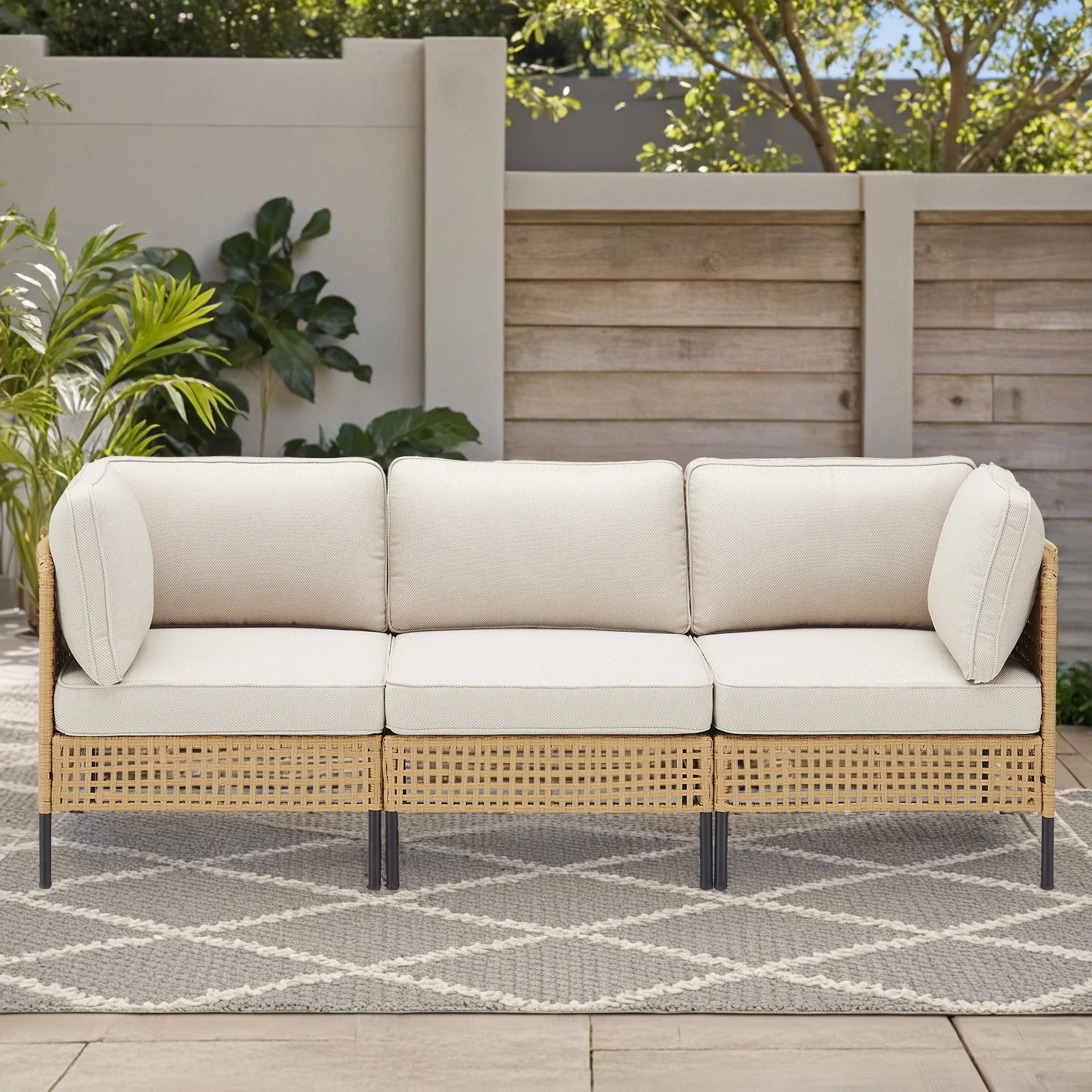 Swpormundo 6 Piece Wicker Patio Furniture Set,Outdoor Conversation Sectional Sofa w/Coffee Table,All-Weather Outdoor Sofa with Thick Cushions for Deck,Poolside,Garden,Beige