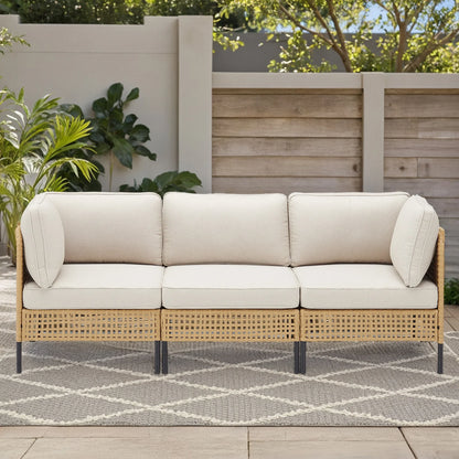 Swpormundo 6 Piece Wicker Patio Furniture Set,Outdoor Conversation Sectional Sofa w/Coffee Table,All-Weather Outdoor Sofa with Thick Cushions for Deck,Poolside,Garden,Beige