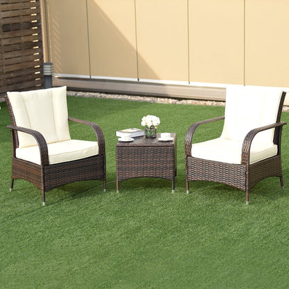 Topbuy 3 Pieces Outdoor Patio Rattan Conversation Set Garden Lawn Wicker Sofas