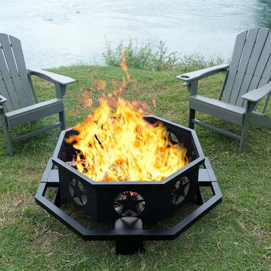 45 inch Extra Large Fire Pit, Outdoor Wood Burning Fire Pit for Outside Octagonal Heavy Duty Firepit for Camping, Backyard, Patio, Black