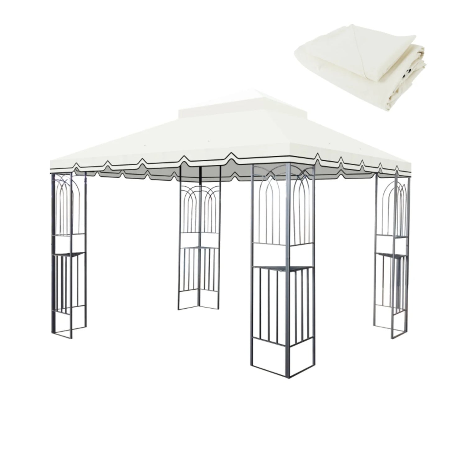 10x10 Ft Outdoor Patio Gazebo Replacement Canopy Double Tiered Gazebo Tent Roof Top Cover Only Great Wall Border Frame Not Include-beige