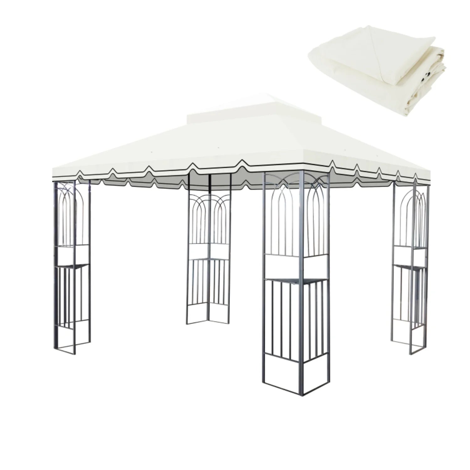 10x10 Ft Outdoor Patio Gazebo Replacement Canopy Double Tiered Gazebo Tent Roof Top Cover Only Great Wall Border Frame Not Include-beige