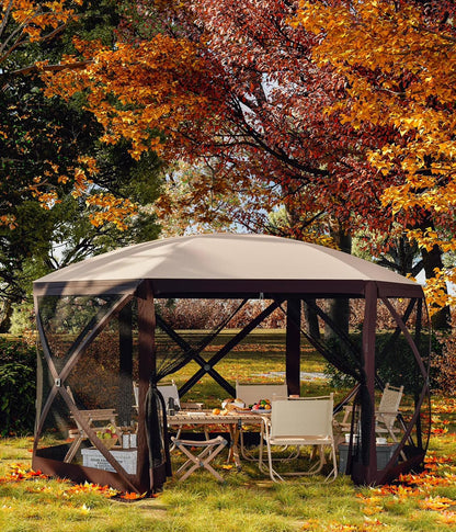 Huloretions Pop-Up Screen Tent Gazebo, 12 x 12 Ft Camping Canopy Instant Shade, Featuring 6 Removable Privacy Canopy, and Made from 210D Oxford Fabric for Patio, Backyard, and Lawn Use