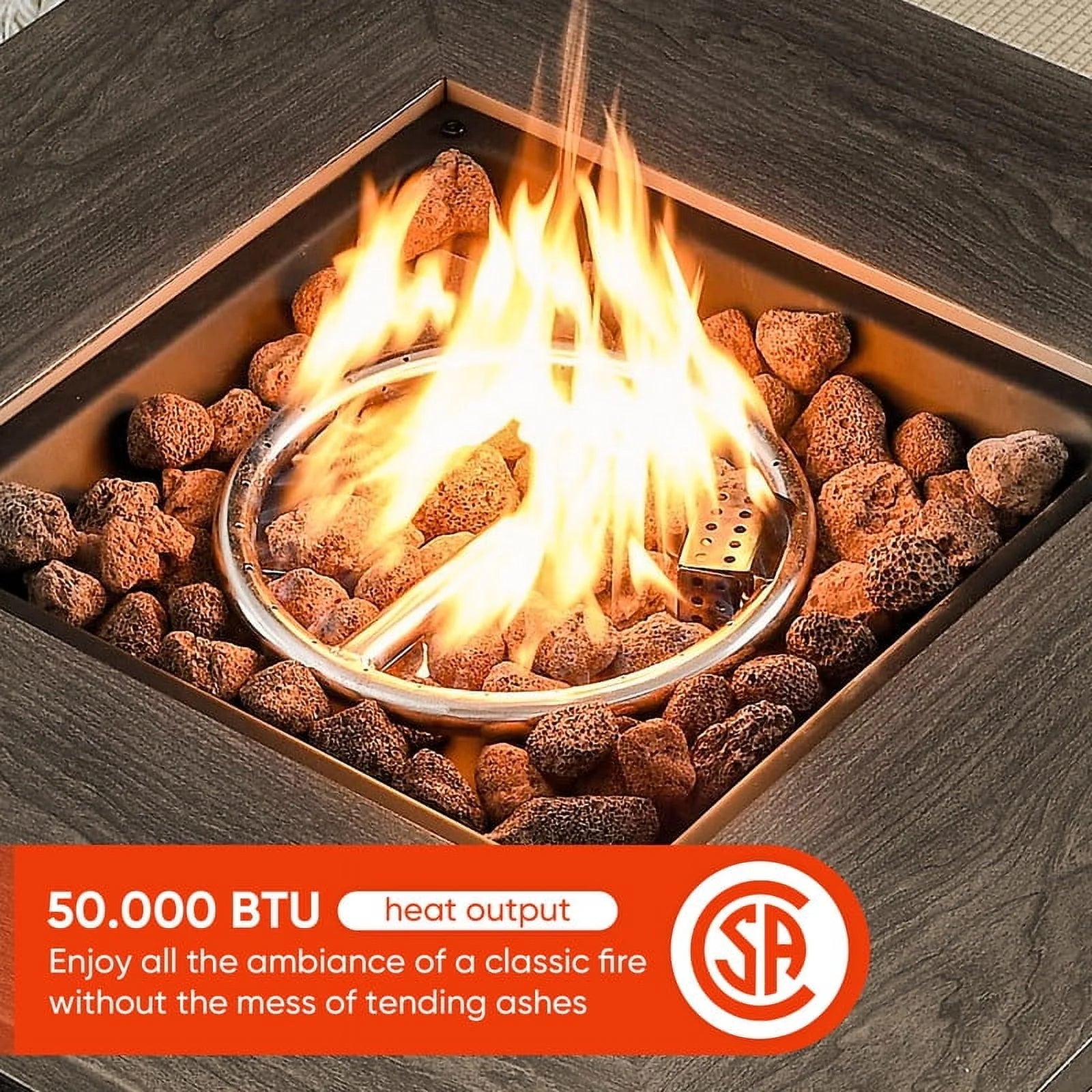 PARKWELL Outdoor Fire Pit 30" Square 50000 BTU Patio Propane Gas Fire Pit Table with Lava Rocks and Lid,Brown Wicker Firepit Faux Wood Tabletop