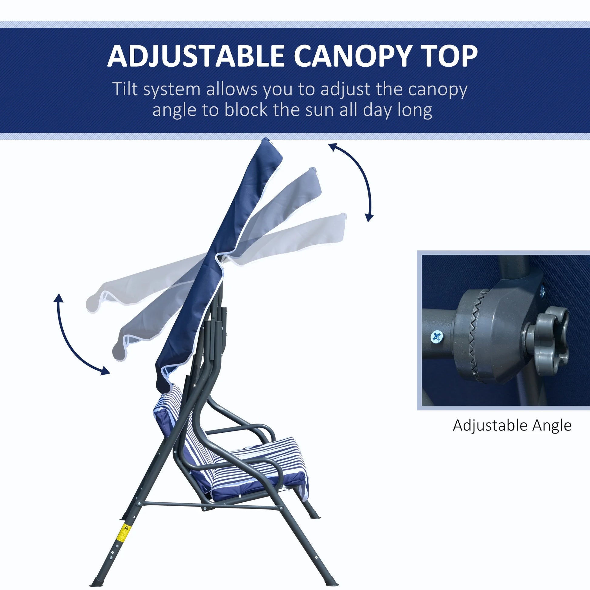 Outsunny Porch Swing with Canopy, 3-Person Patio Swing Chair, Dark Blue