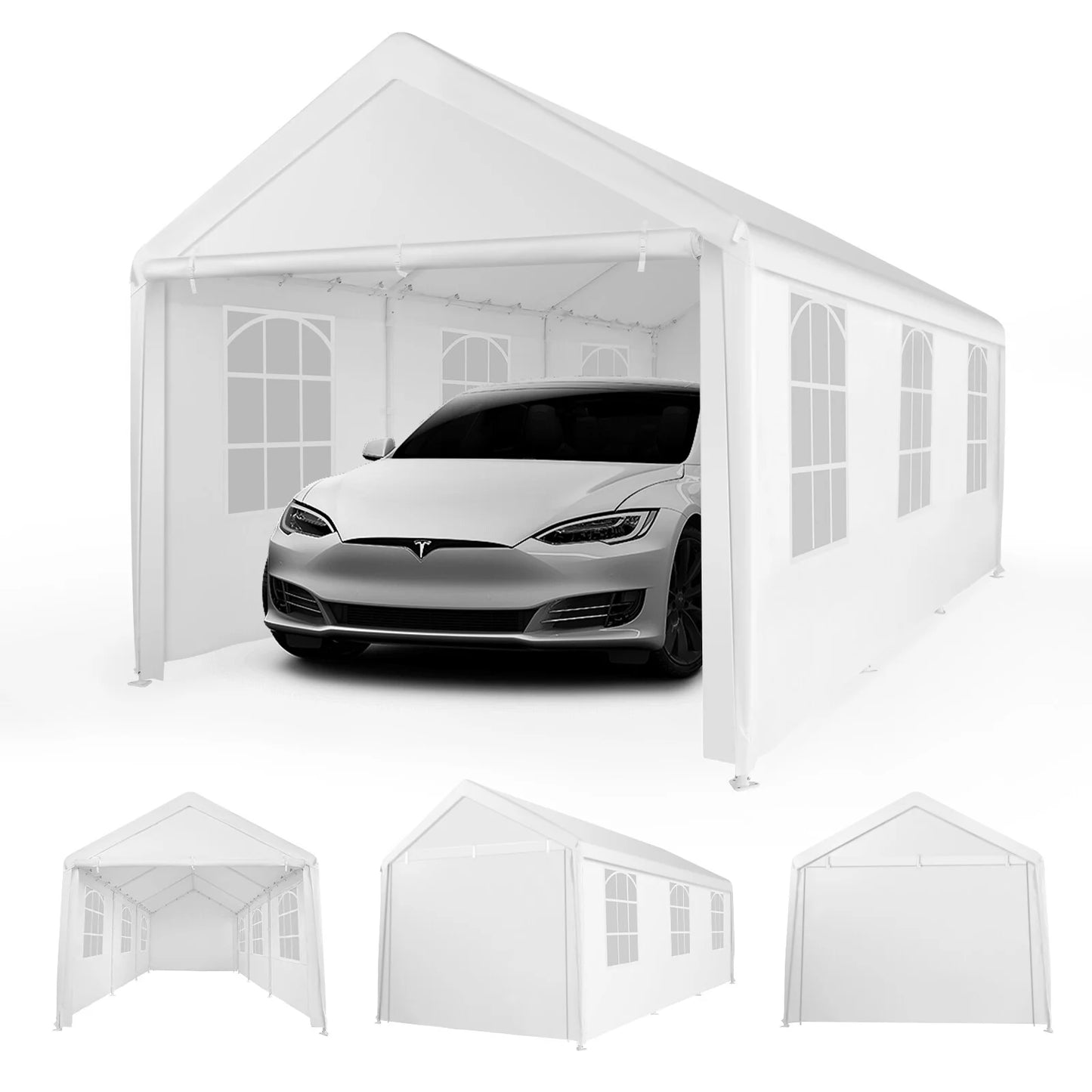Abba Patio 10X20 ft Outdoor Canopy Carport Portable Car Tent Garage Shelter, White