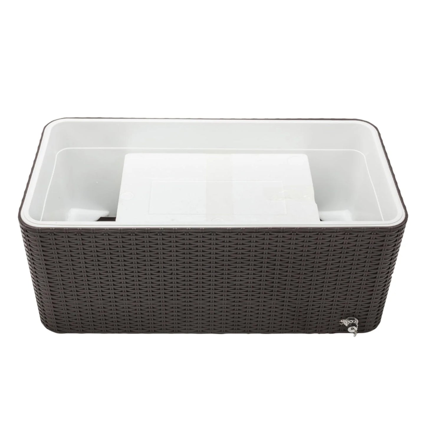 CAIHONG 80 Quart Rolling Ice Chest on Wheels, Portable Party Bar Cold Drink Beverage Cart Tub for Outdoor Patio Deck, Dark Brown Wicker Faux Rattan Tub Trolley, 34.25 x 15.16 x 34.25"