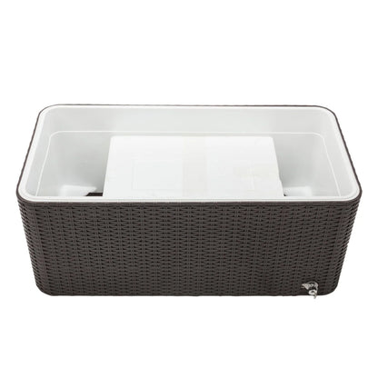 CAIHONG 80 Quart Rolling Ice Chest on Wheels, Portable Party Bar Cold Drink Beverage Cart Tub for Outdoor Patio Deck, Dark Brown Wicker Faux Rattan Tub Trolley, 34.25 x 15.16 x 34.25"