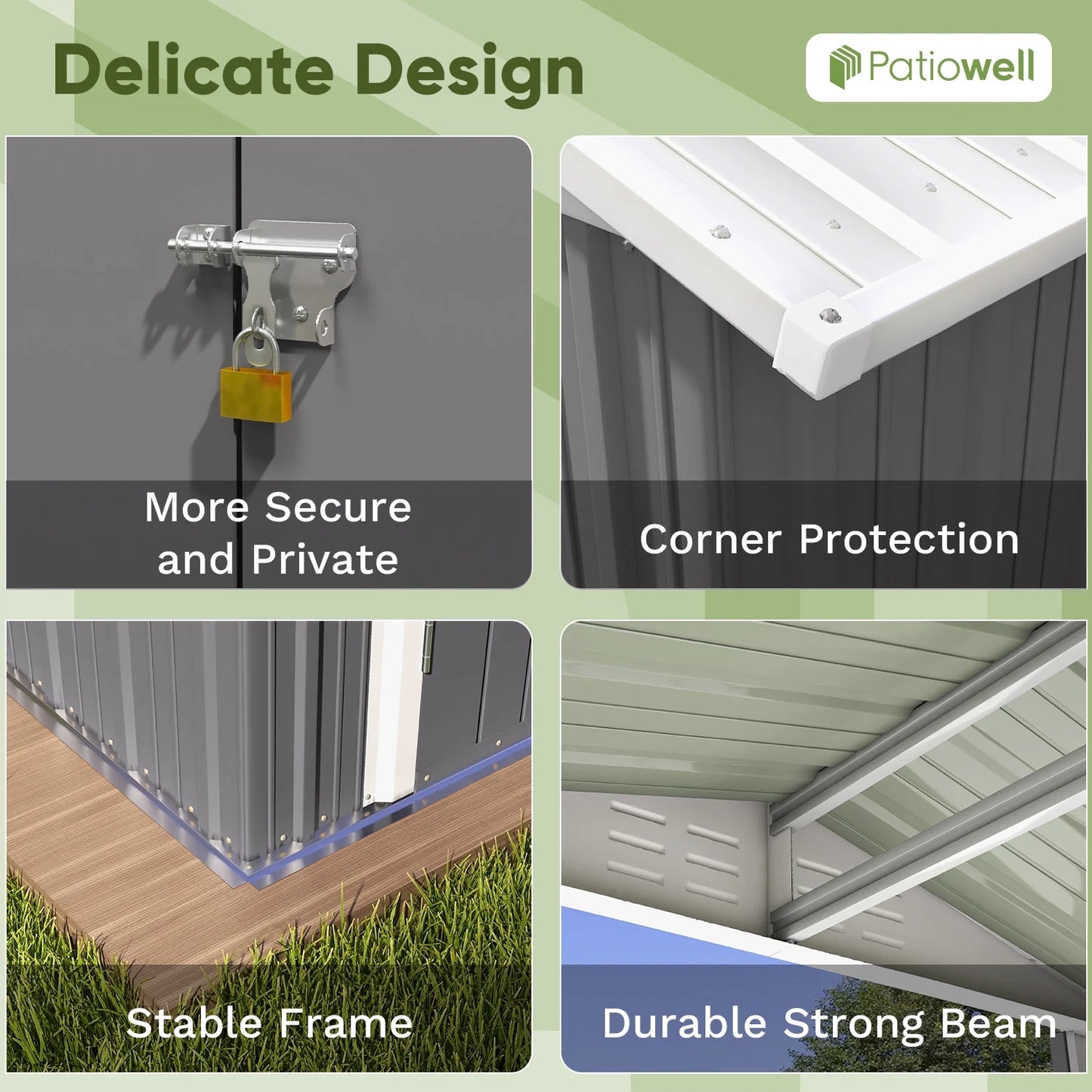 Patiowell 10 x 10 ft Outdoor Storage Metal Shed with Sloping Roof and Double Lockable Door, Brown