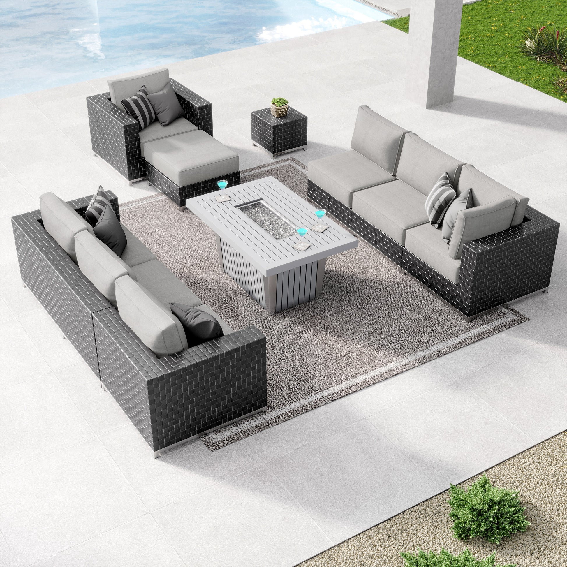 Sirio Soho 10-piece Modular Fire Outdoor Patio Seating Set