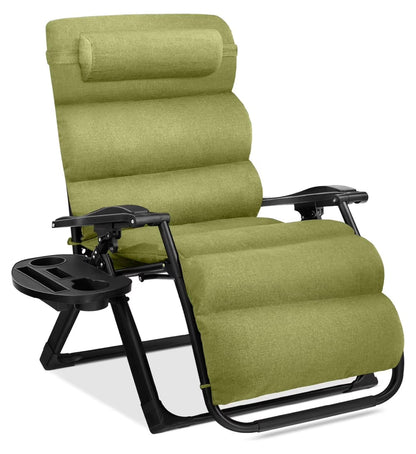 Oversized Chair, Folding Outdoor Patio Recliner, XL Anti Gravity Lounger w/Removable Cushion, Cup Holder, Side Tray, 350lb Capacity - Taupe