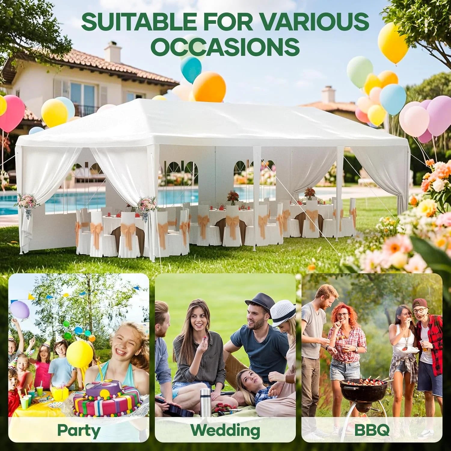 10'x30' Party Tent, Outdoor Wedding Canopy Tents for Parties with Removable Sidewalls,Heavy Duty Canopy Outside Gazebo Event Tent for Parties Garden Patio and Backyard