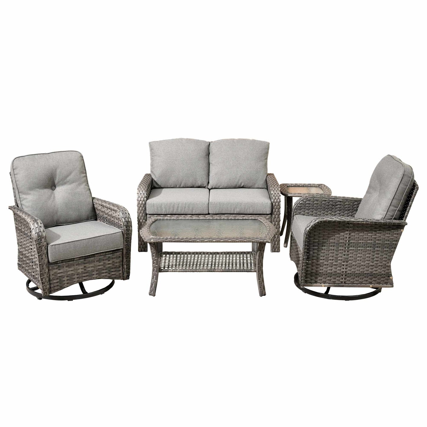 Ovios 5 Pieces Outdoor Patio Furniture Set High Back All Weather Wicker Conversation Set with Swivel Chairs & Coffee Table, Dark Gray