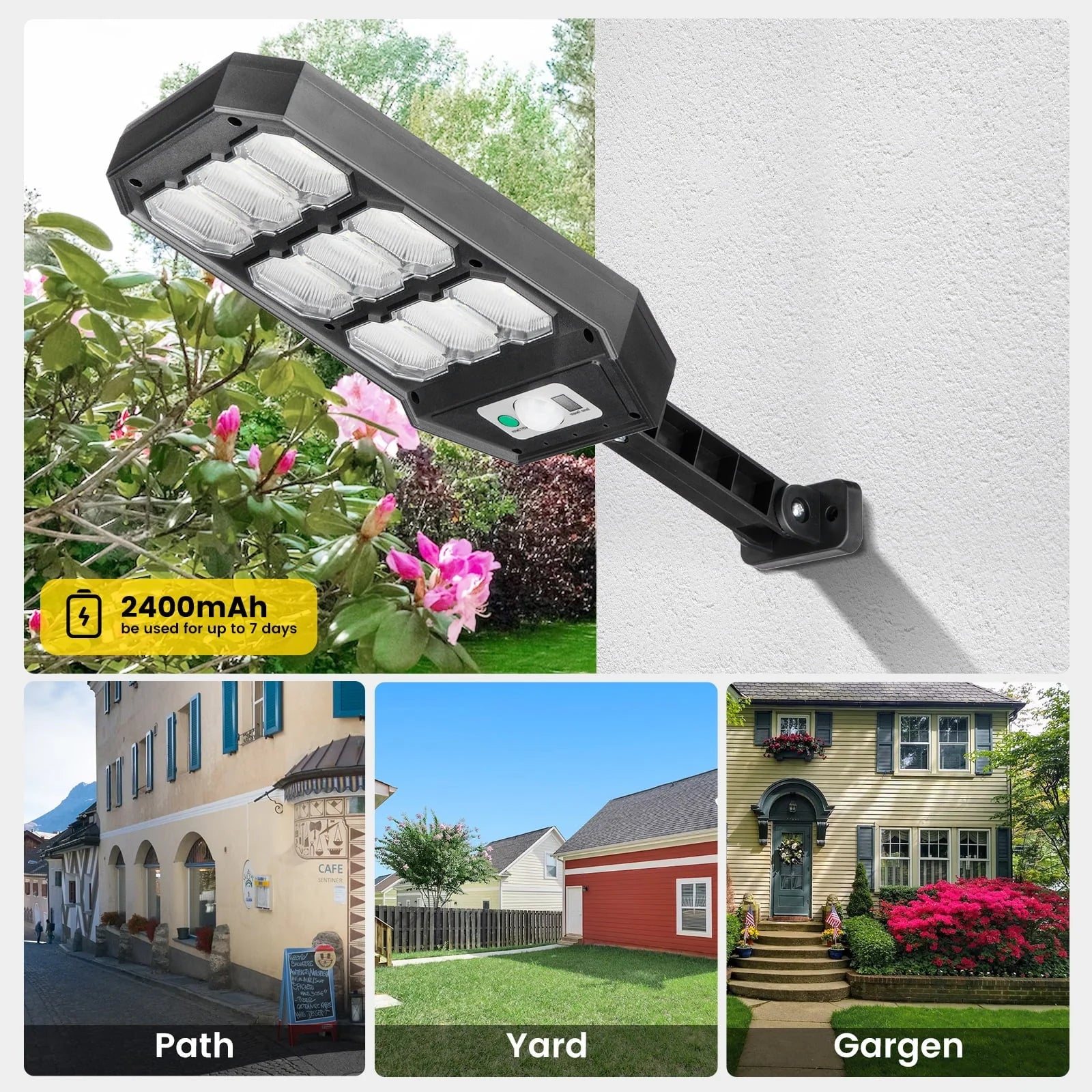 Thorfire 4 Pack Solar Street Light Outdoor,1000LM 279 LEDs Motion Sensor Flood Light 3 Lighting Modes Waterproof for Yard, Fence, Garden, Patio, Front Door