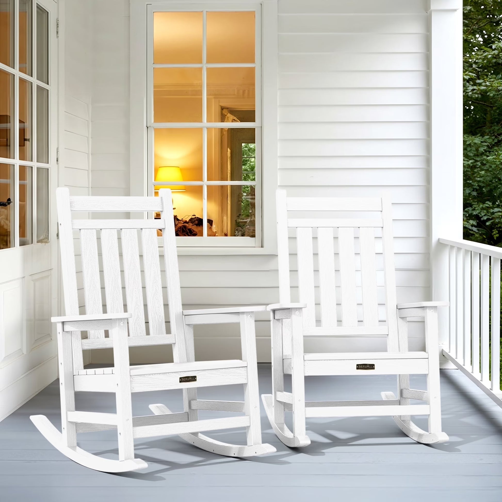 SERWALL Outdoor Rocking Chair, HDPE Patio Rocker for Lawn, Porch, Grey
